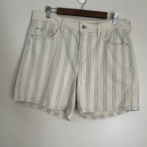 Pilcro by Anthropologie Striped Floral Slim Boyfriend Cream Colored Shorts Sz 32